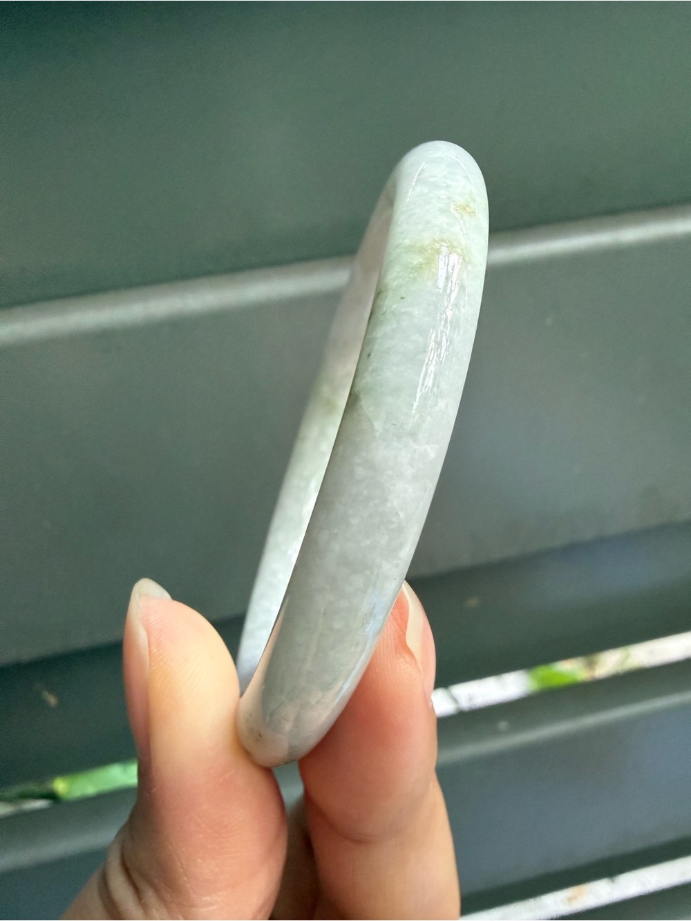 58.4 White Green Burmese Jadeite Jade - Natural Grade A Bangle Bracelet - Picture 4 of 14